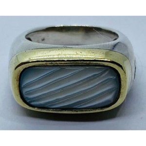 David Yurman18K Sterling Silver Carved Mother Of Pearl Ring Size 6